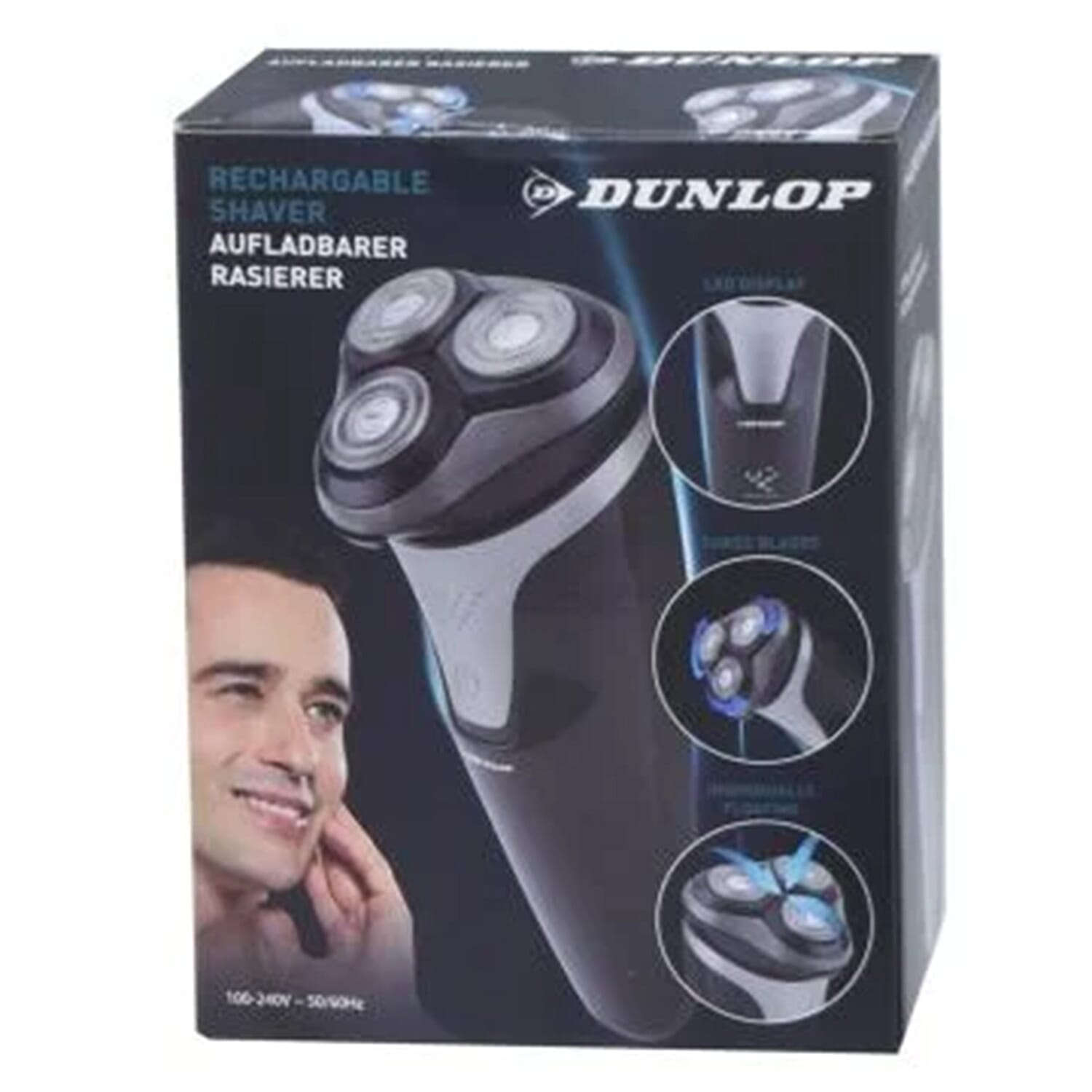 Dunlop Electric Male Shaver with 3 Rechargeable Heads
