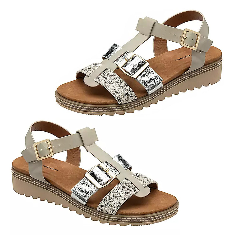 Dunlop Women's Callie Twin Strap T-Bar Buckle Sandals (Size 7) - Bone White