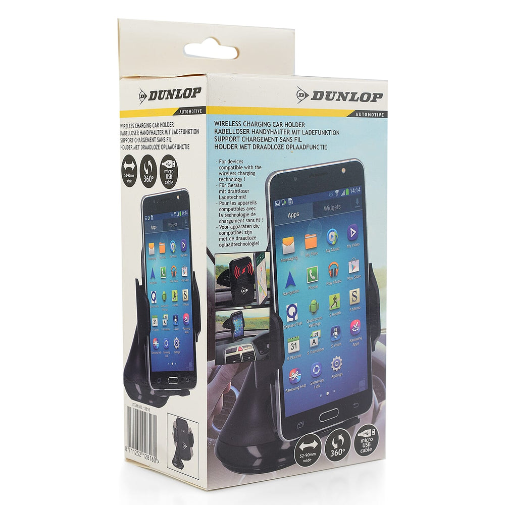 Dunlop Car Phone Holder and Wireless Charger - Black