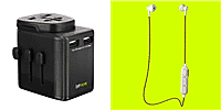 Duo Bundle - Bitmore World Wide Travel Adaptor - Black and Bitmore Earbud and In-Ear Headphone - Black