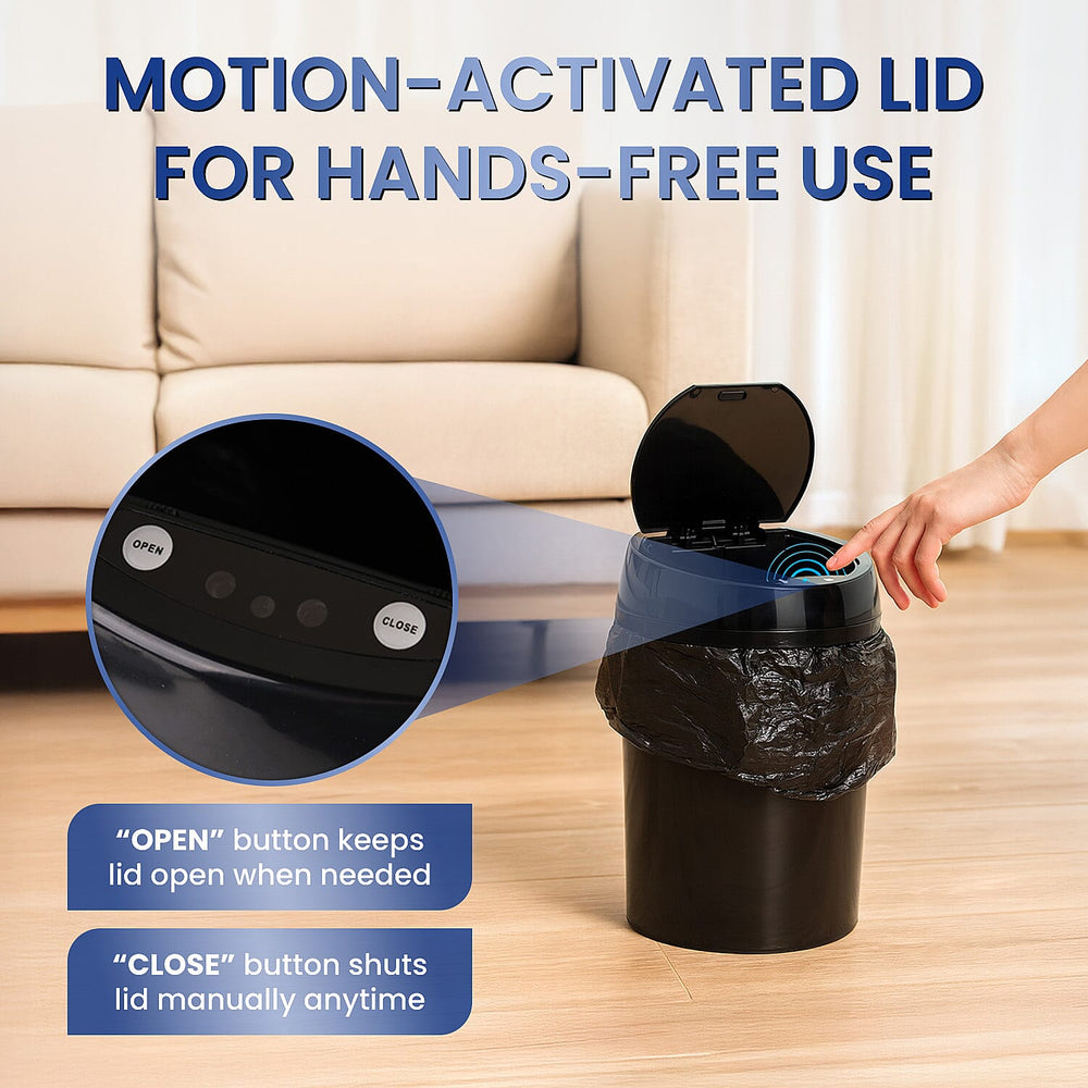 Sensor Smart Trash Can - 10L Automatic Dustbin with ABS Lid & PP Body - Black