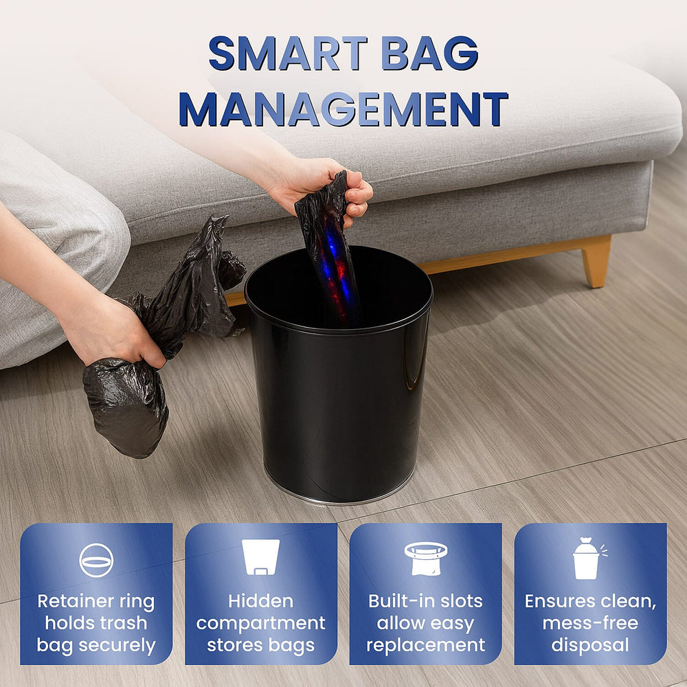 Sensor Smart Trash Can - 10L Automatic Dustbin with ABS Lid & PP Body - Black