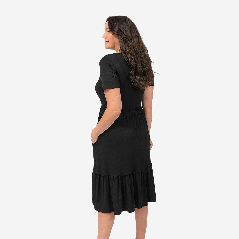 EBCSO Emelia Plain Midi Dress (96% Viscose, 4% Elastane) - Black - Size L