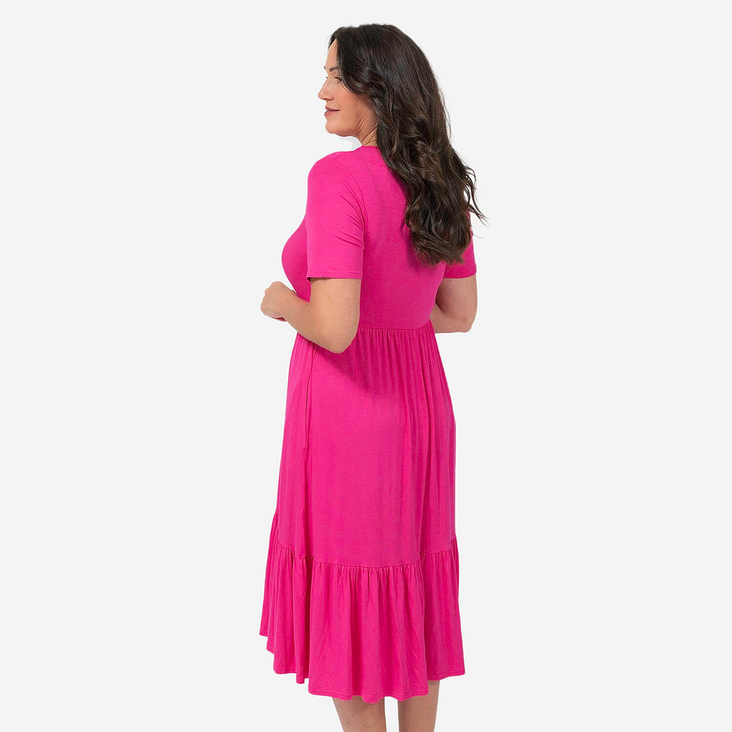 EBCSO Emelia Plain Midi Dress (96% Viscose, 4% Elastane) - Cerise - Size M