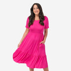 EBCSO Emelia Plain Midi Dress (96% Viscose, 4% Elastane) - Cerise - Size M
