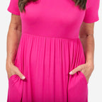 EBCSO Emelia Plain Midi Dress (96% Viscose, 4% Elastane) - Cerise - Size M