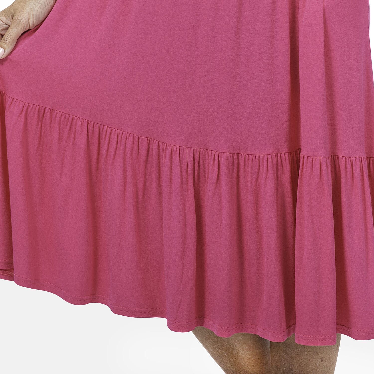 EBCSO Emelia Plain Midi Dress (96% Viscose, 4% Elastane) - Cerise - Size M