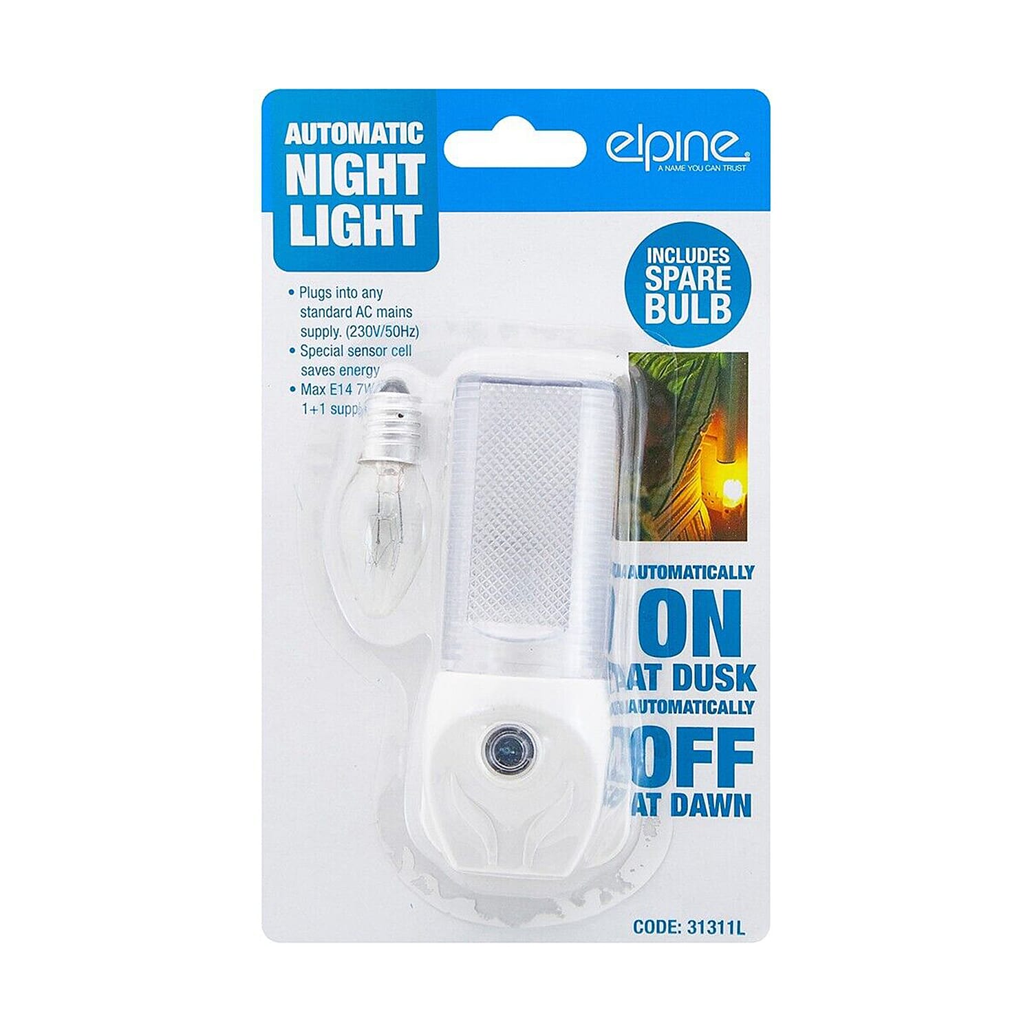 Set of 2 - ELPINE Automatic LED Night Sensor Light with Spare Bulb