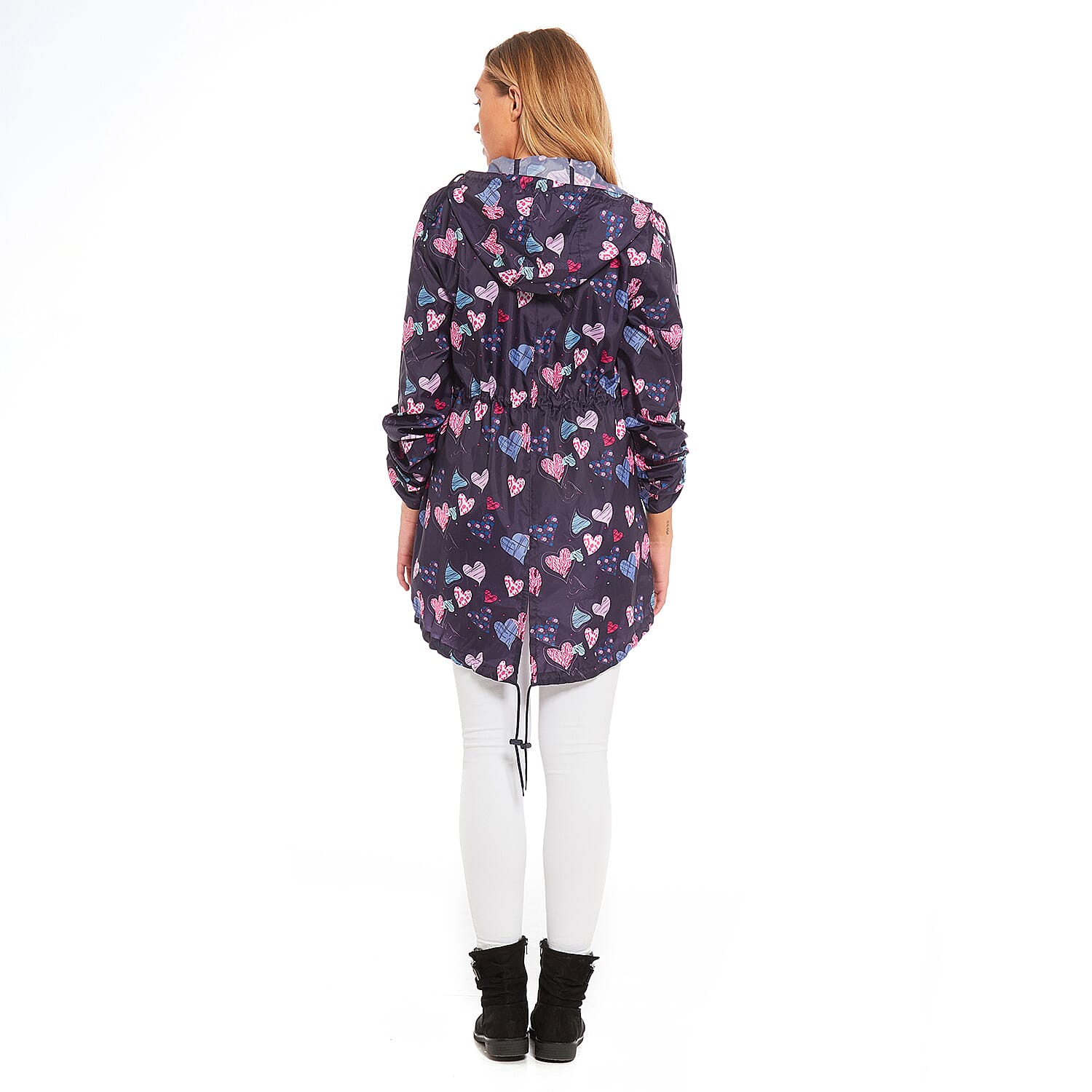 EMMA Hearts Pattern Raincoat (Size M) - Navy