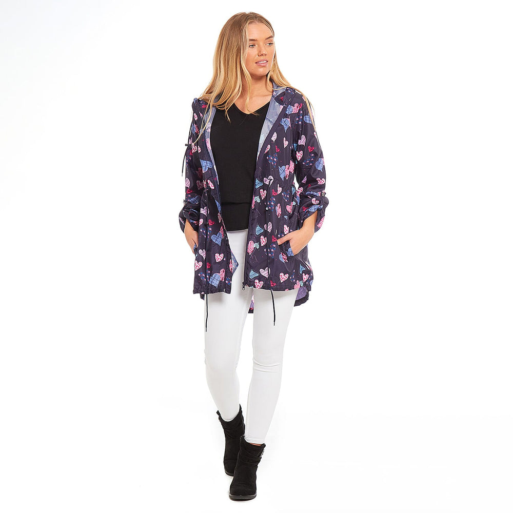 EMMA Hearts Pattern Raincoat (Size S) - Navy