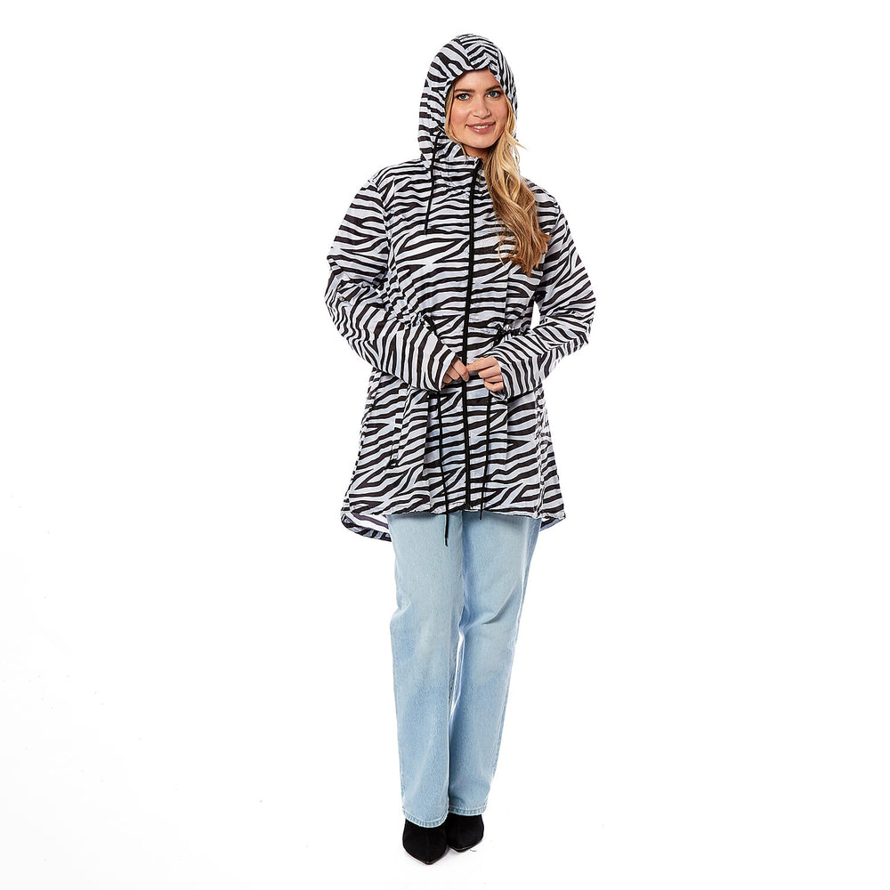EMMA Zebra Pattern Rain Jacket (Size XXL) - Black & White