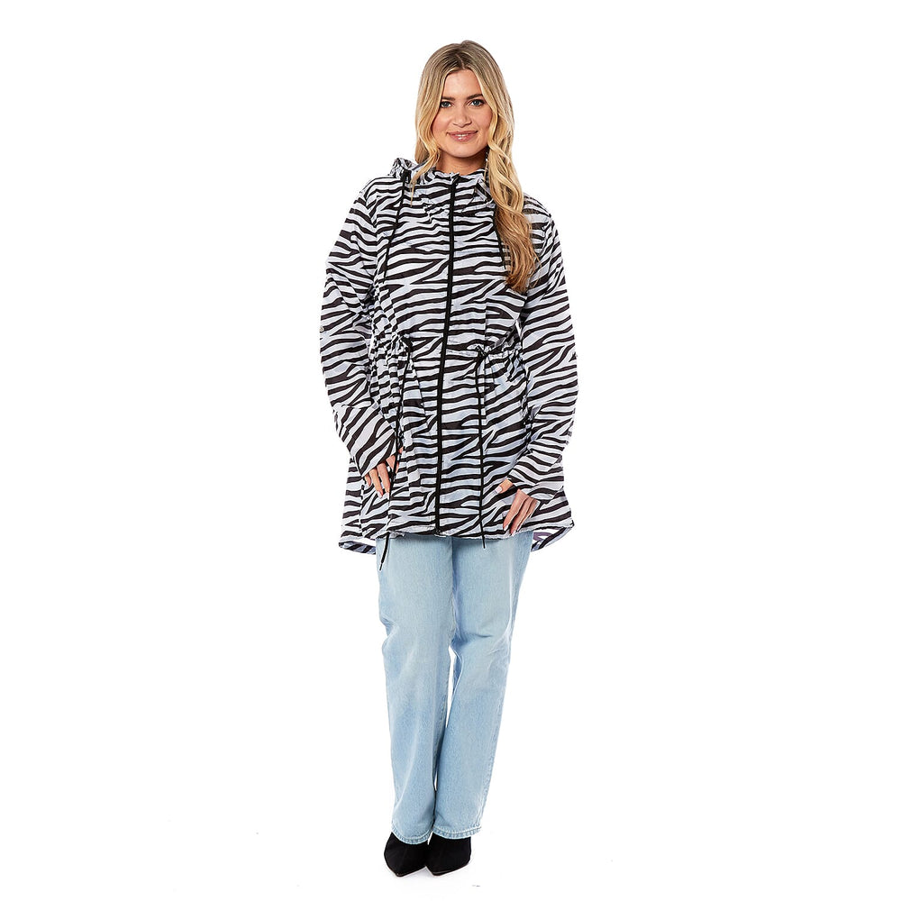 EMMA Zebra Pattern Rain Jacket (Size XXL) - Black & White
