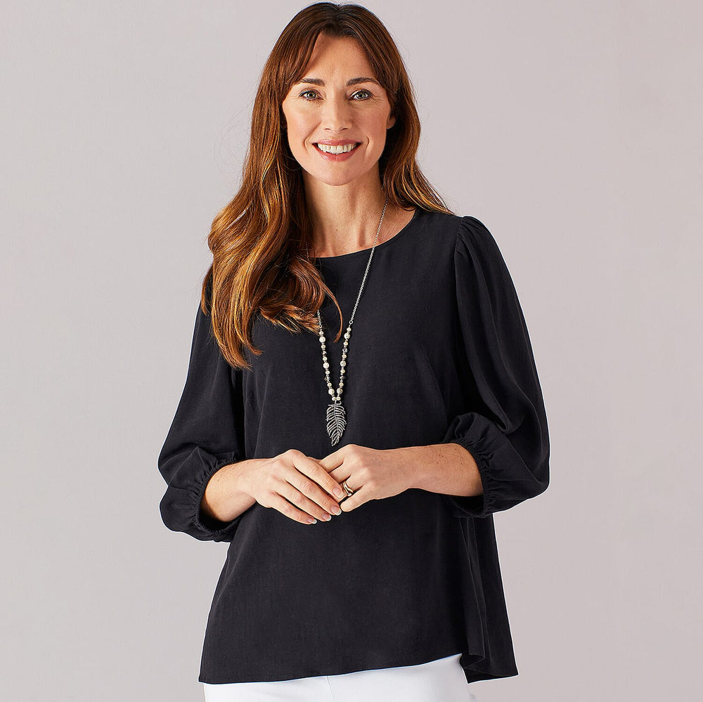 Emreco 3-4 Sleeve Top with Necklace - Black (Size 20)