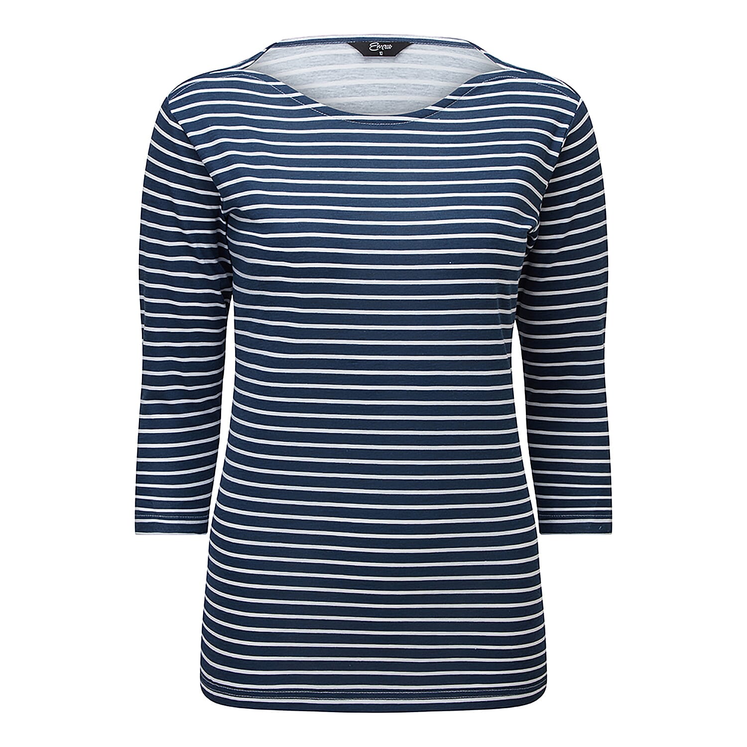 Emreco Striped Boat Neck Top (Size 10) - Navy