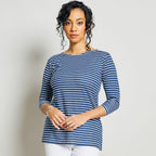Emreco Striped Boat Neck Top (Size 16) - Navy