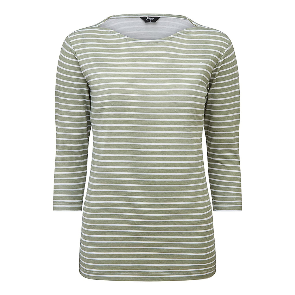 Emreco Striped Boat Neck Top (Size 20) - Khaki