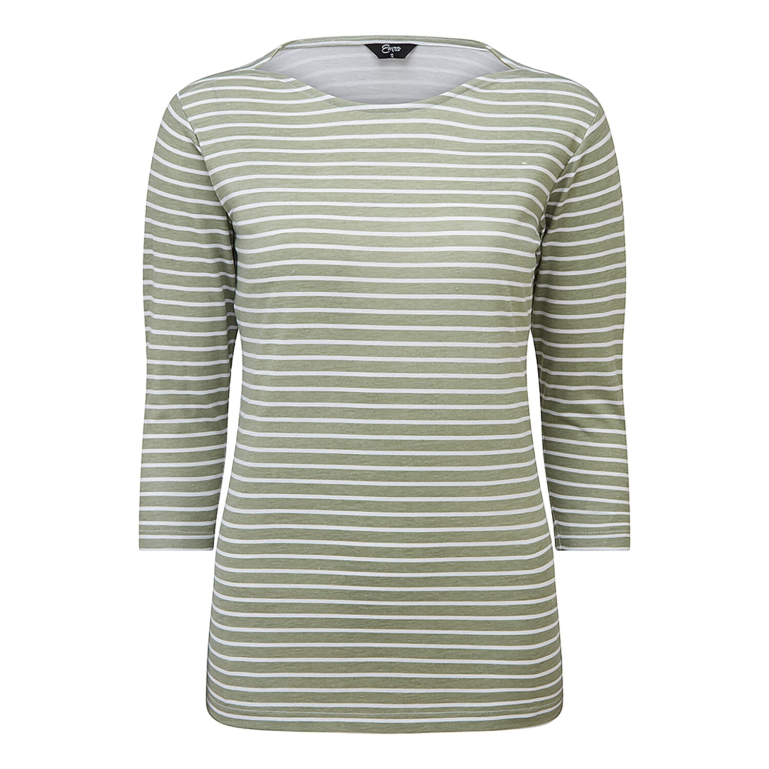 Emreco Striped Boat Neck Top (Size 20) - Khaki