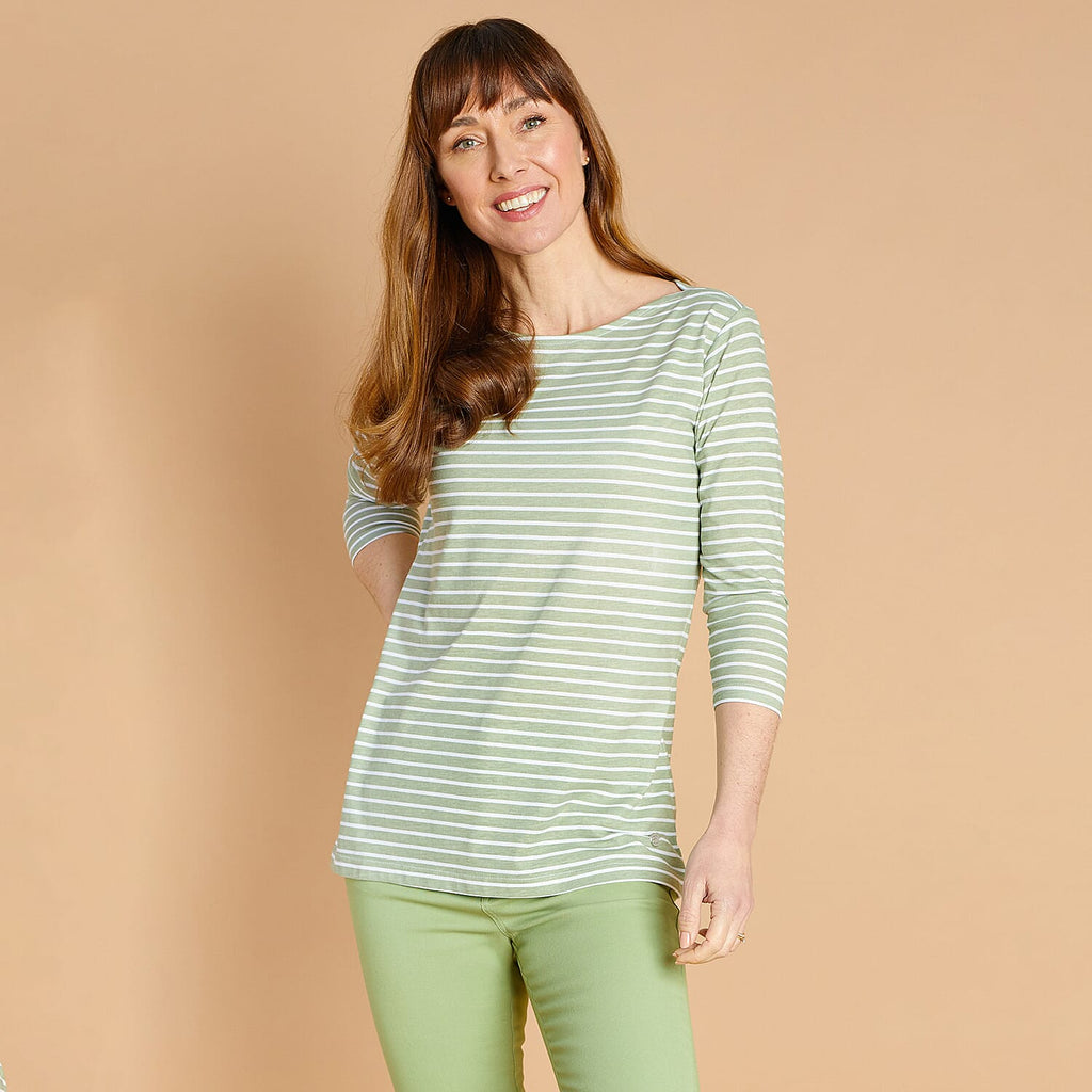 Emreco Striped Boat Neck Top (Size 20) - Khaki