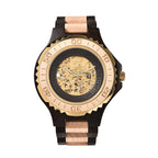 EON 1962 Japanese Movement Skeleton Dial Sandalwood Water Resistant Watch in Black - Tan Colour Strap