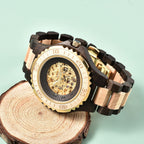 EON 1962 Japanese Movement Skeleton Dial Sandalwood Water Resistant Watch in Black - Tan Colour Strap