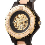 EON 1962 Japanese Movement Skeleton Dial Sandalwood Water Resistant Watch in Black - Tan Colour Strap