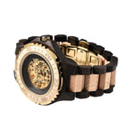 EON 1962 Japanese Movement Skeleton Dial Sandalwood Water Resistant Watch in Black - Tan Colour Strap
