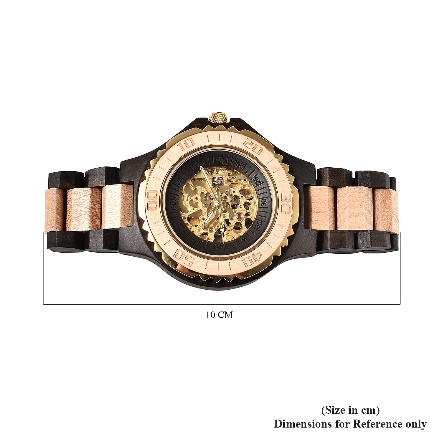 EON 1962 Japanese Movement Skeleton Dial Sandalwood Water Resistant Watch in Black - Tan Colour Strap