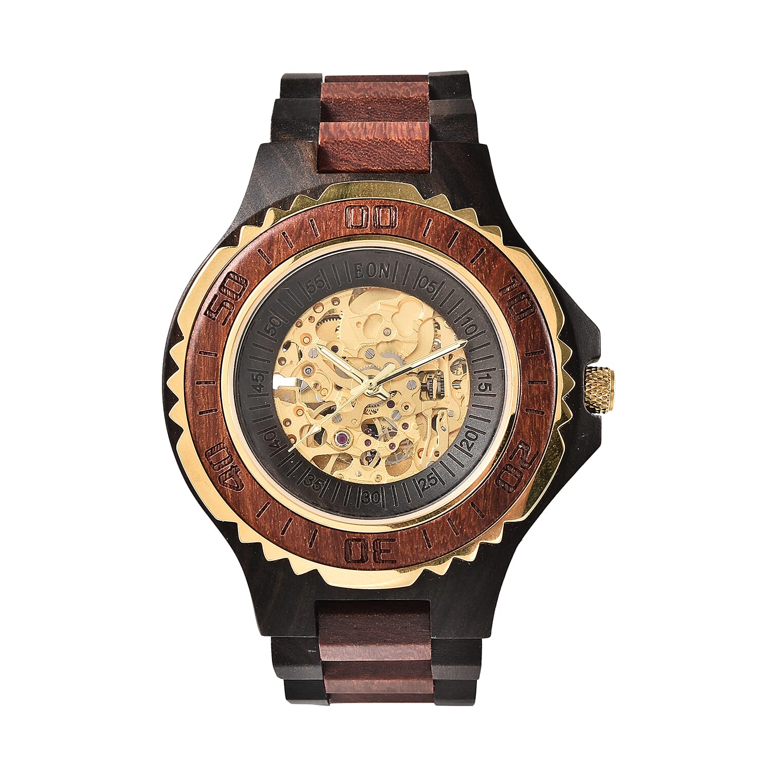 EON 1962 Skeleton Dial Sandalwood Water Resistant Watch in Black - Red Colour Strap