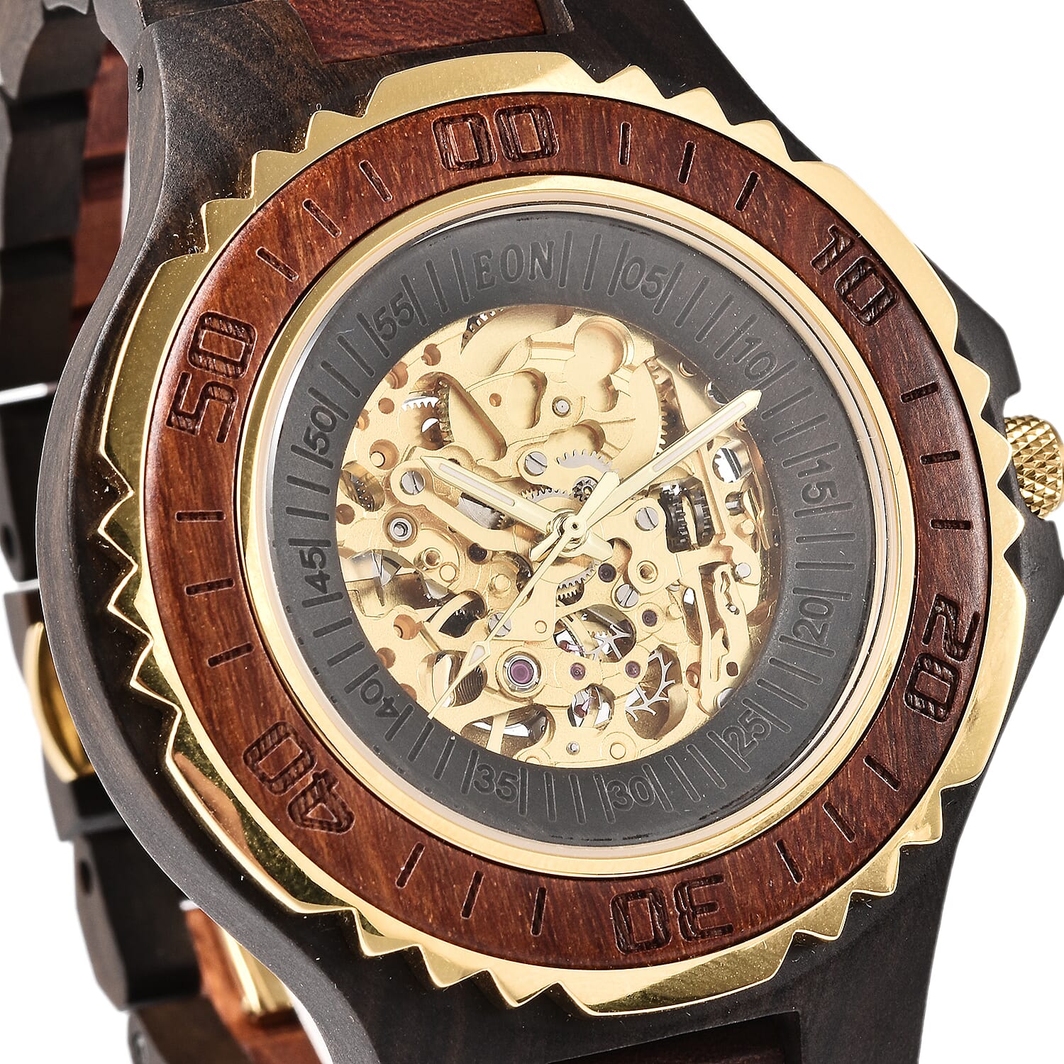EON 1962 Skeleton Dial Sandalwood Water Resistant Watch in Black - Red Colour Strap