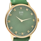 EON 1962 Swiss Movement Green Sapphire 5 ATM Water Resistant Watch with Green Leather Strap