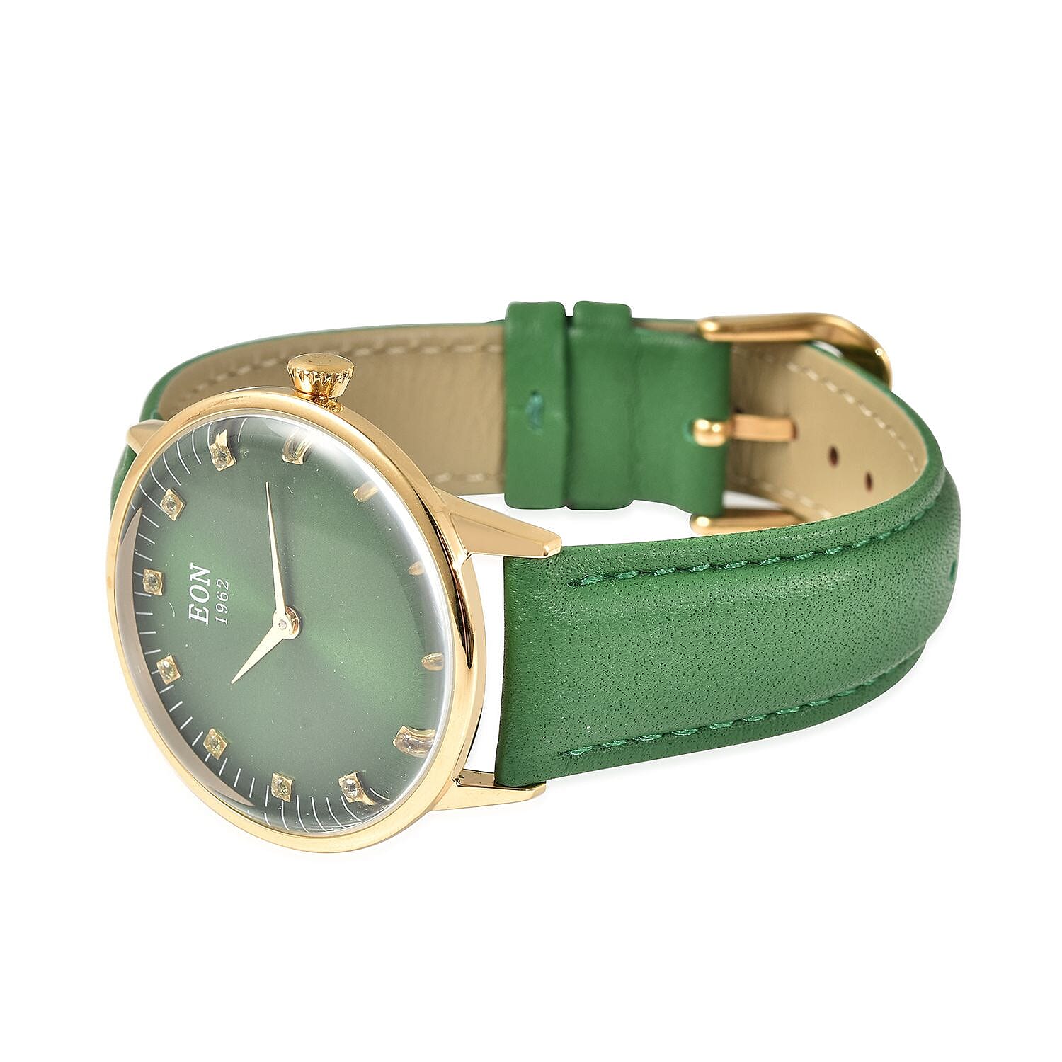 EON 1962 Swiss Movement Green Sapphire 5 ATM Water Resistant Watch with Green Leather Strap