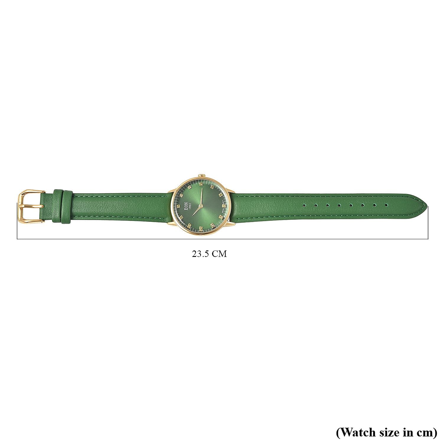 EON 1962 Swiss Movement Green Sapphire 5 ATM Water Resistant Watch with Green Leather Strap