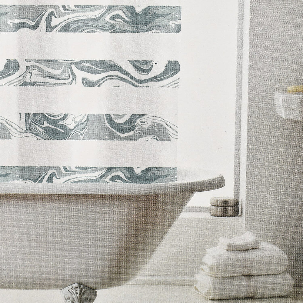 PEVA Shower Curtain with Hooks Marble Wave (Size 180 cm) - Green