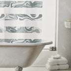 PEVA Shower Curtain with Hooks Marble Wave (Size 180 cm) - Green