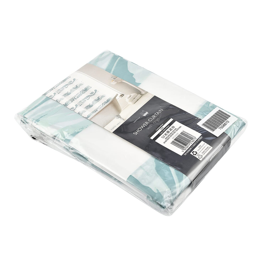 PEVA Shower Curtain with Hooks Marble Wave (Size 180 cm) - Green