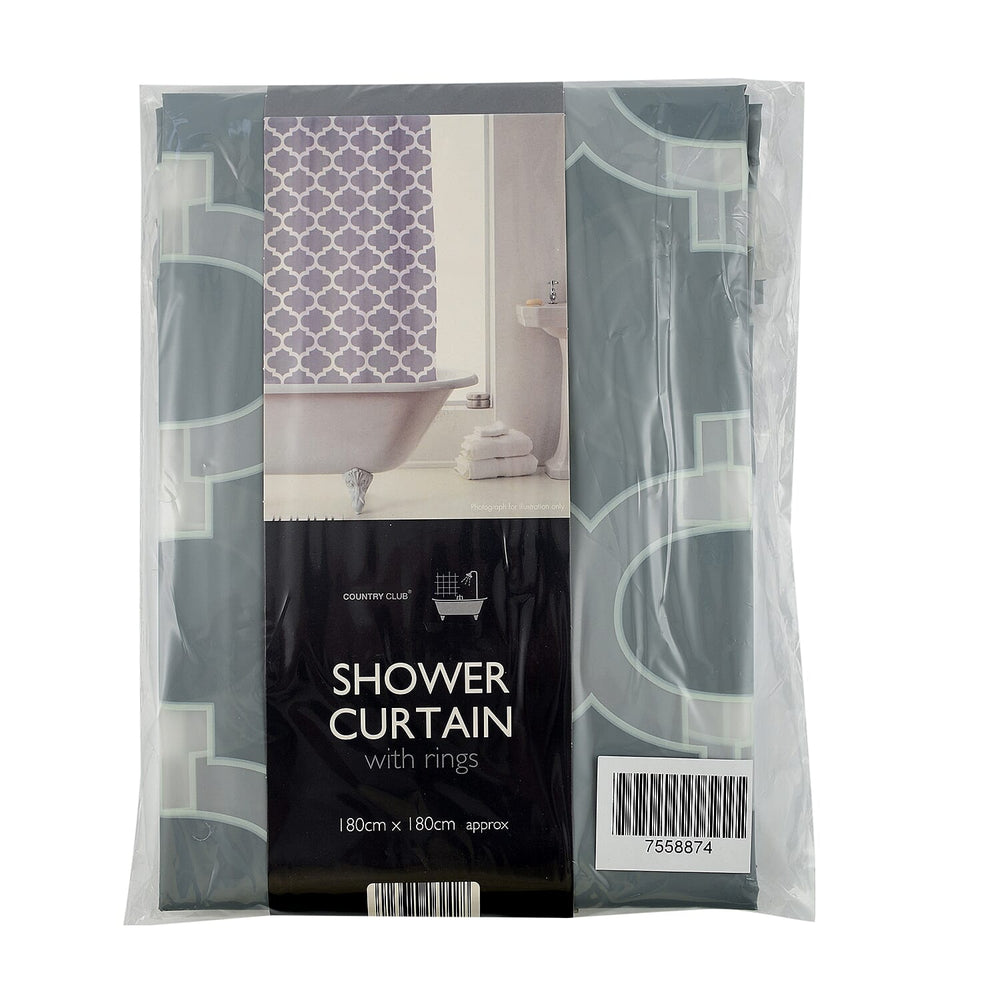 PEVA Shower Curtain Morrocan Grey (Size 180 cm) - Grey
