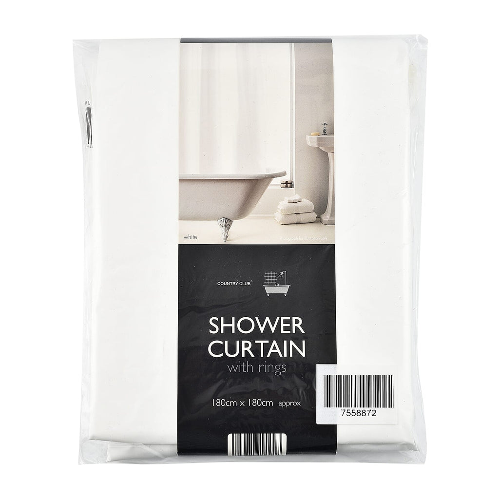PEVA Shower Curtain with Hooks (Size 180 cm) - White