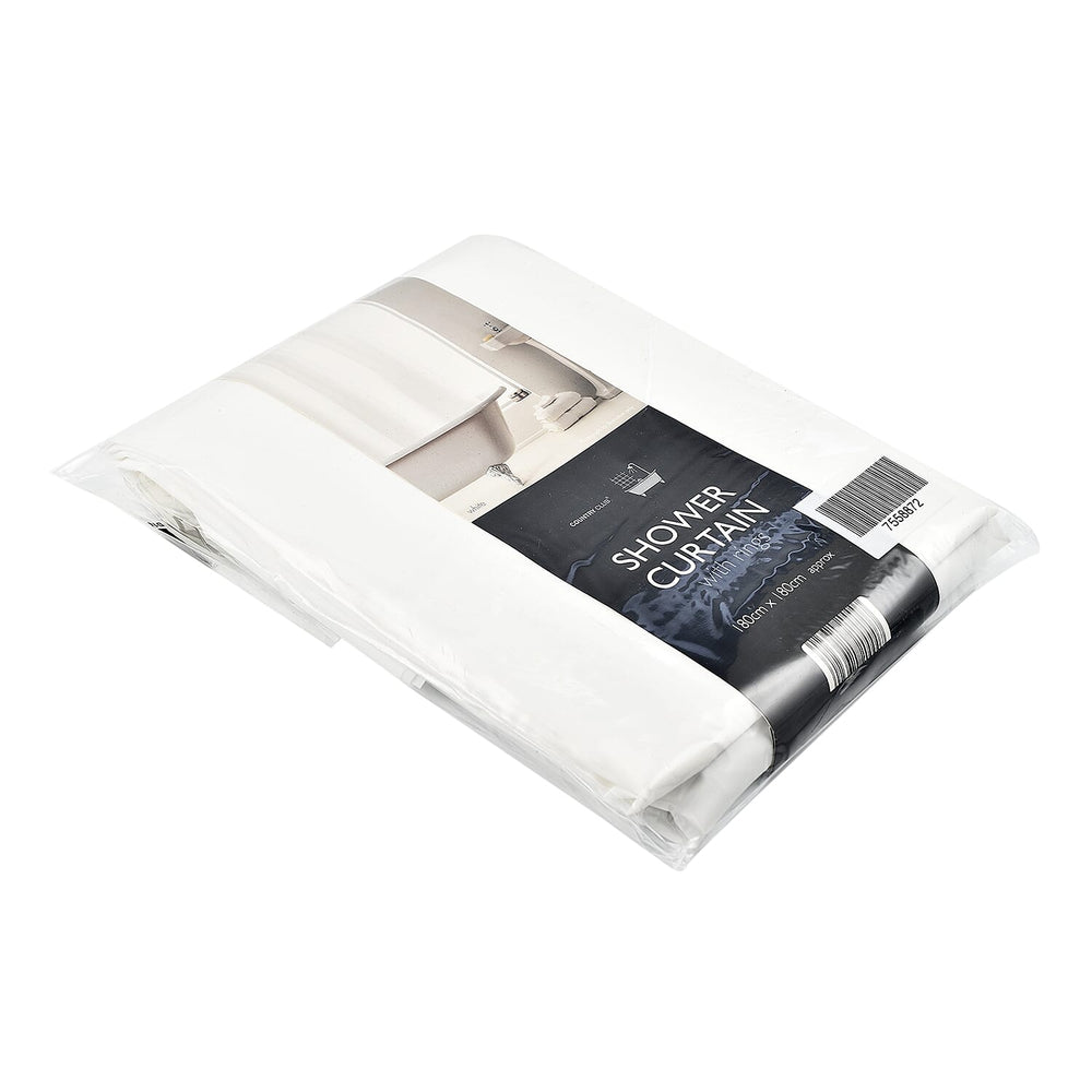 PEVA Shower Curtain with Hooks (Size 180 cm) - White