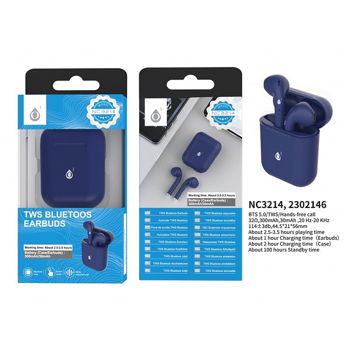 Wireless Earphones High-Quality Sound, Noise-Canceling, Long Battery Life, Touch-Controlled with Microphones - Navy