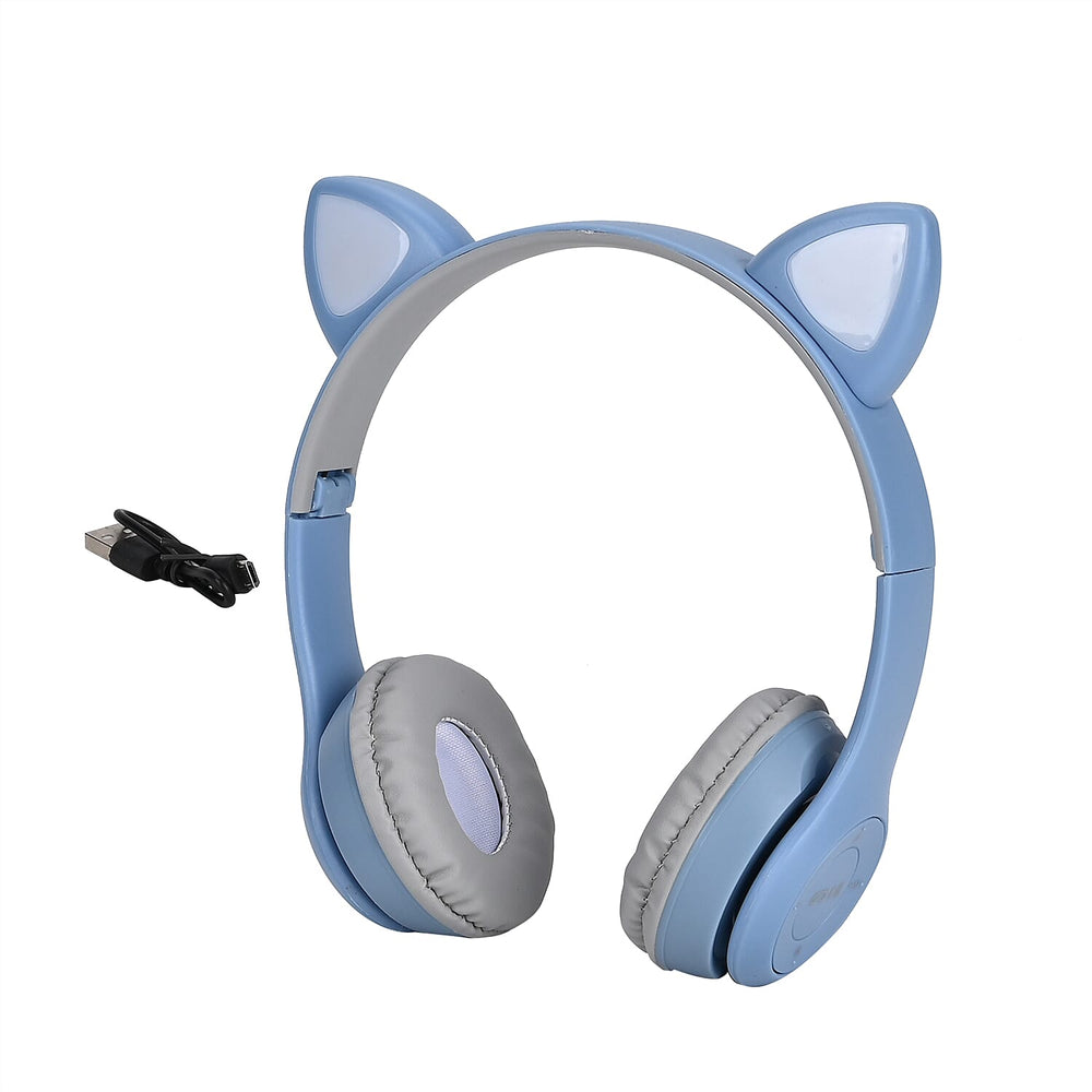 Bluetooth Wireless Cat Ears Headphone with Light - Blue - 3hr Charge