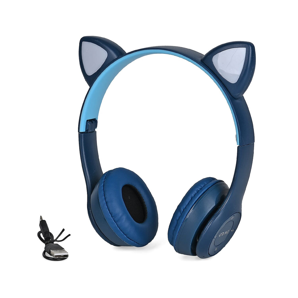 Bluetooth Wireless Cat Ears Headphone with Light - Navy -  3hr Charge