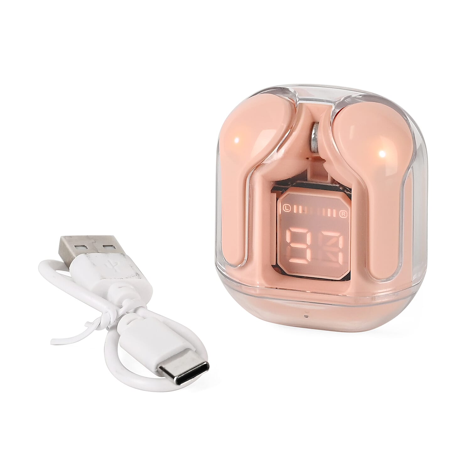 TWS Earbuds with Battery Display - 200mAh Charging Case - Pink