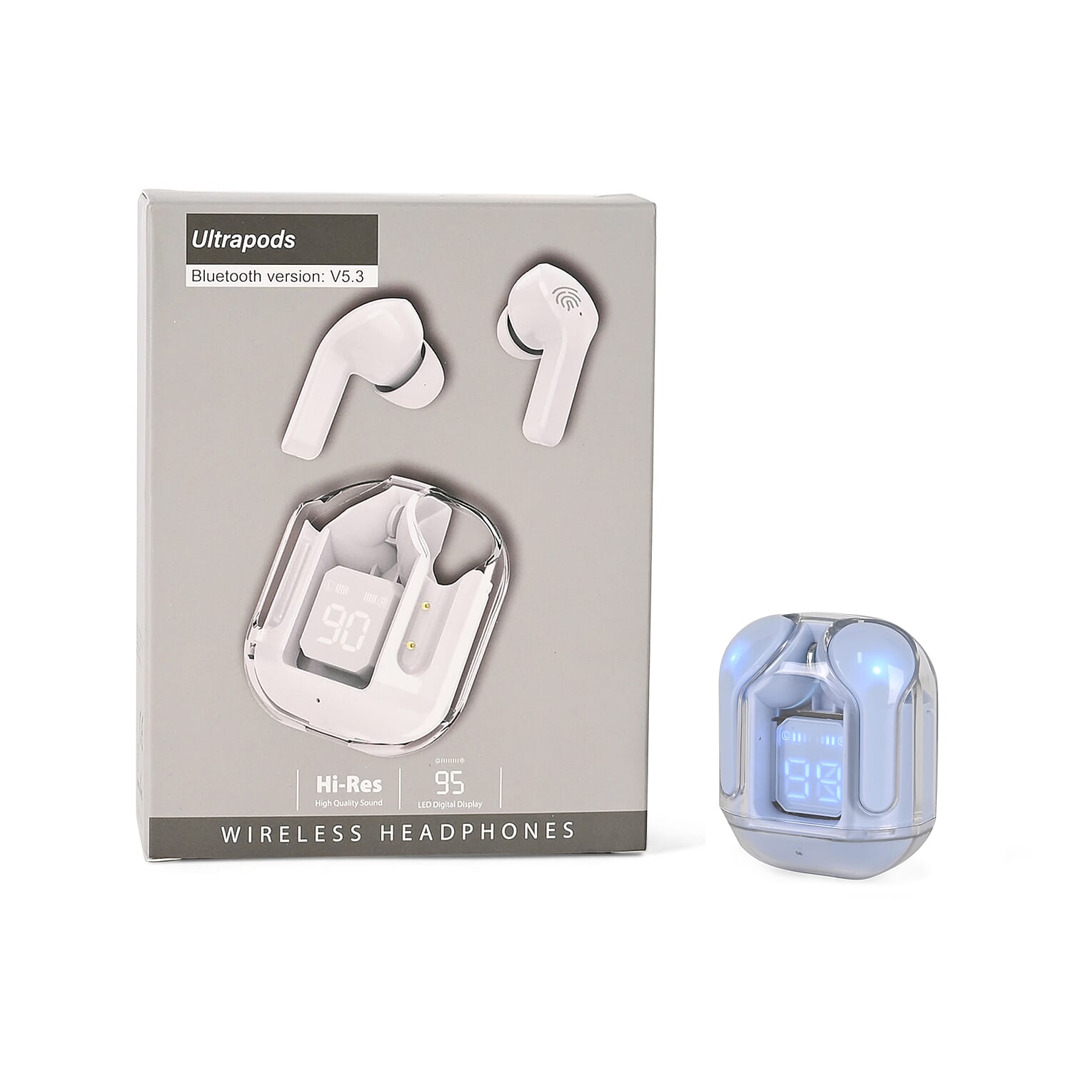 TWS Earbuds with Battery Display - 200mAh Charging Case - Baby Blue