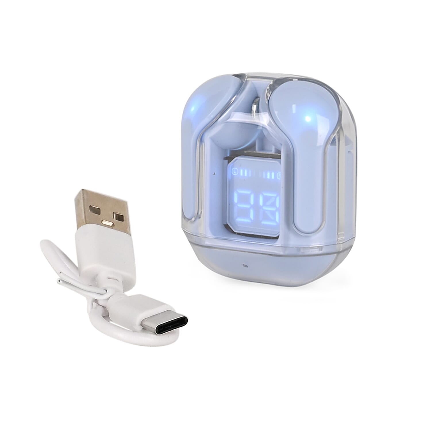 TWS Earbuds with Battery Display - 200mAh Charging Case - Baby Blue
