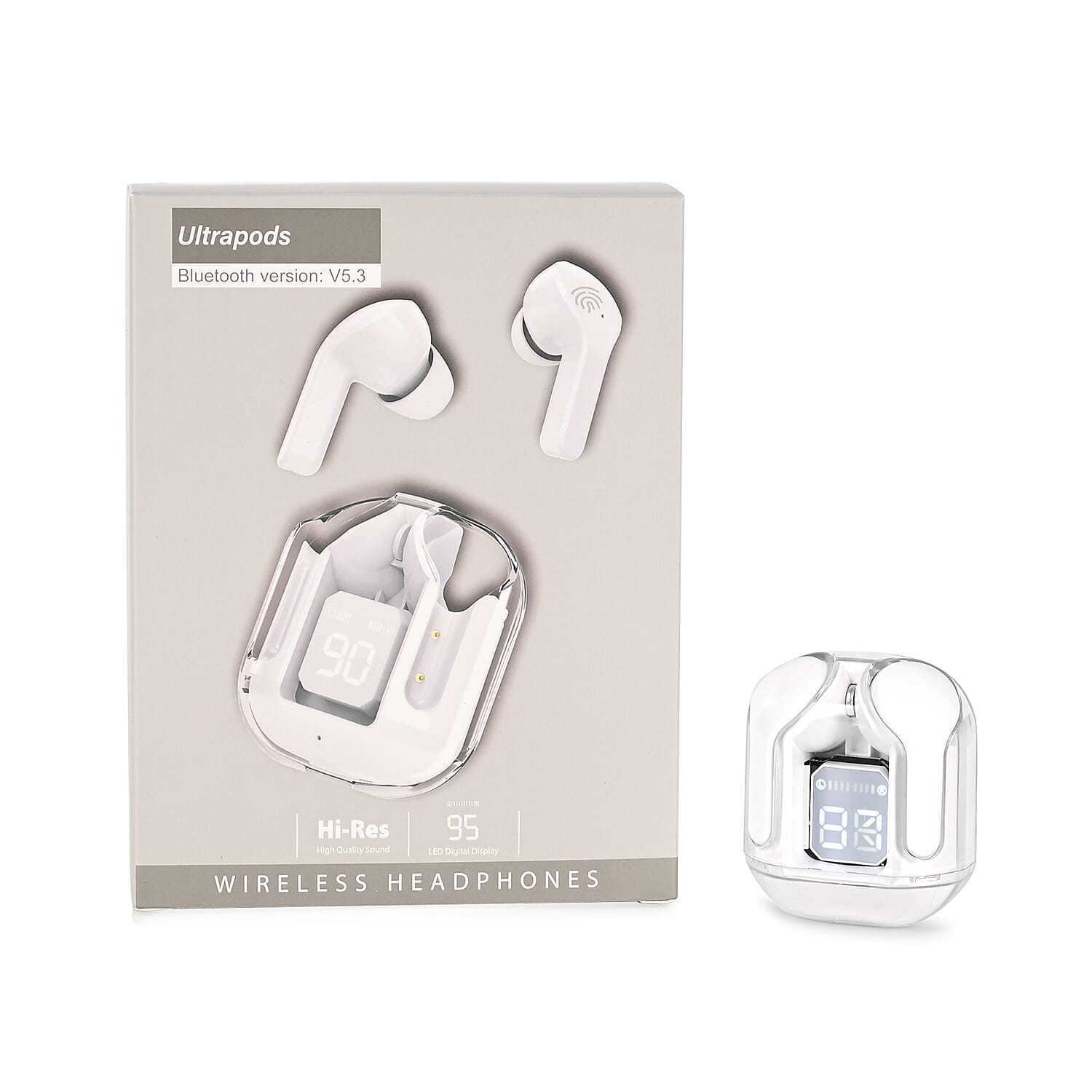 TWS Earbuds with Battery Display - 200mAh Charging Case - White