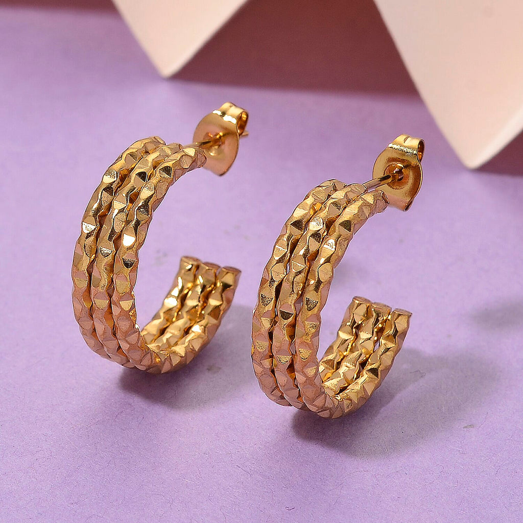 Half Hoop Earring with Push Back in Yellow Gold Colour Tone
