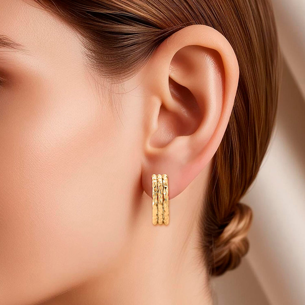 Half Hoop Earring with Push Back in Yellow Gold Colour Tone
