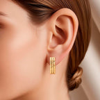 Half Hoop Earring with Push Back in Yellow Gold Colour Tone