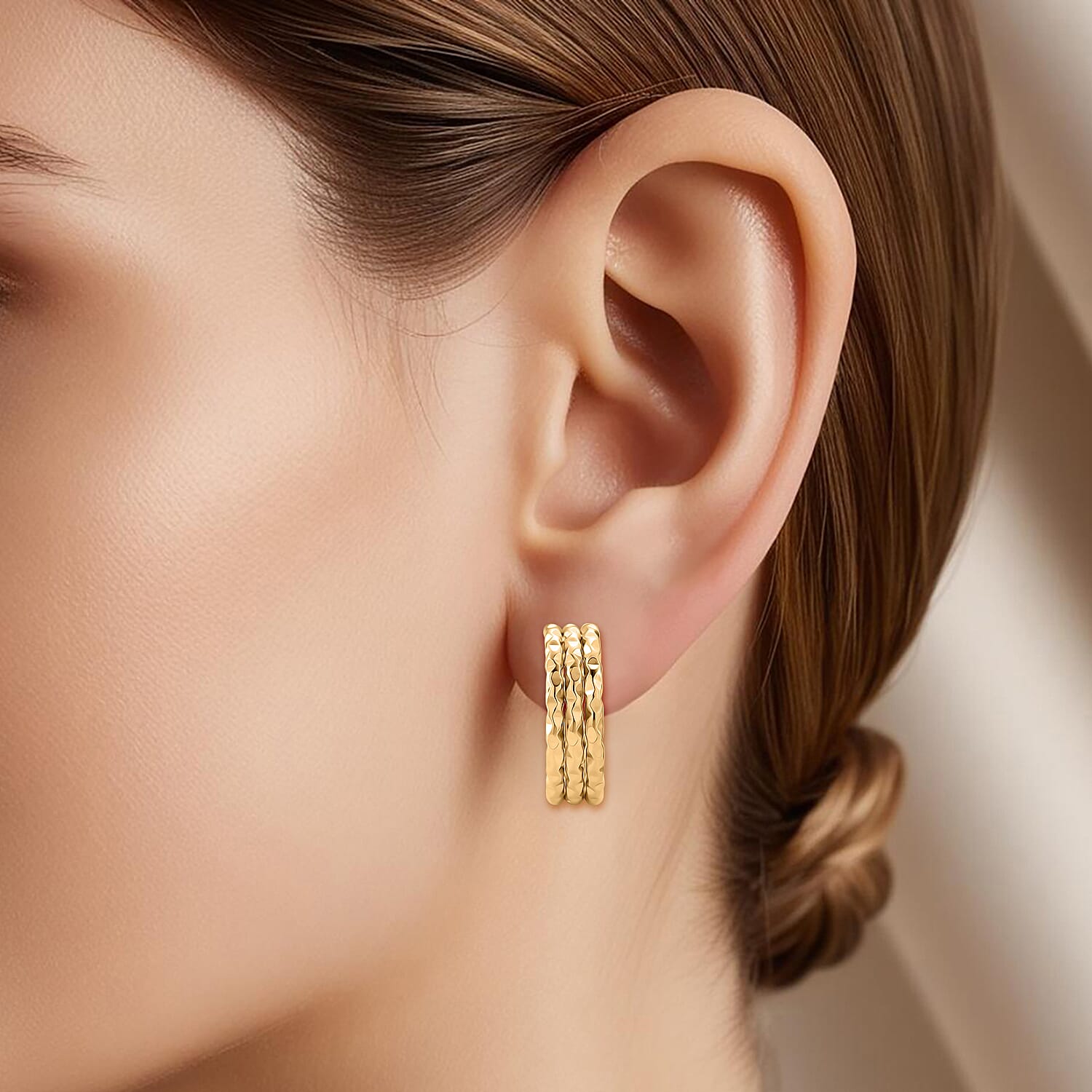 Half Hoop Earring with Push Back in Yellow Gold Colour Tone