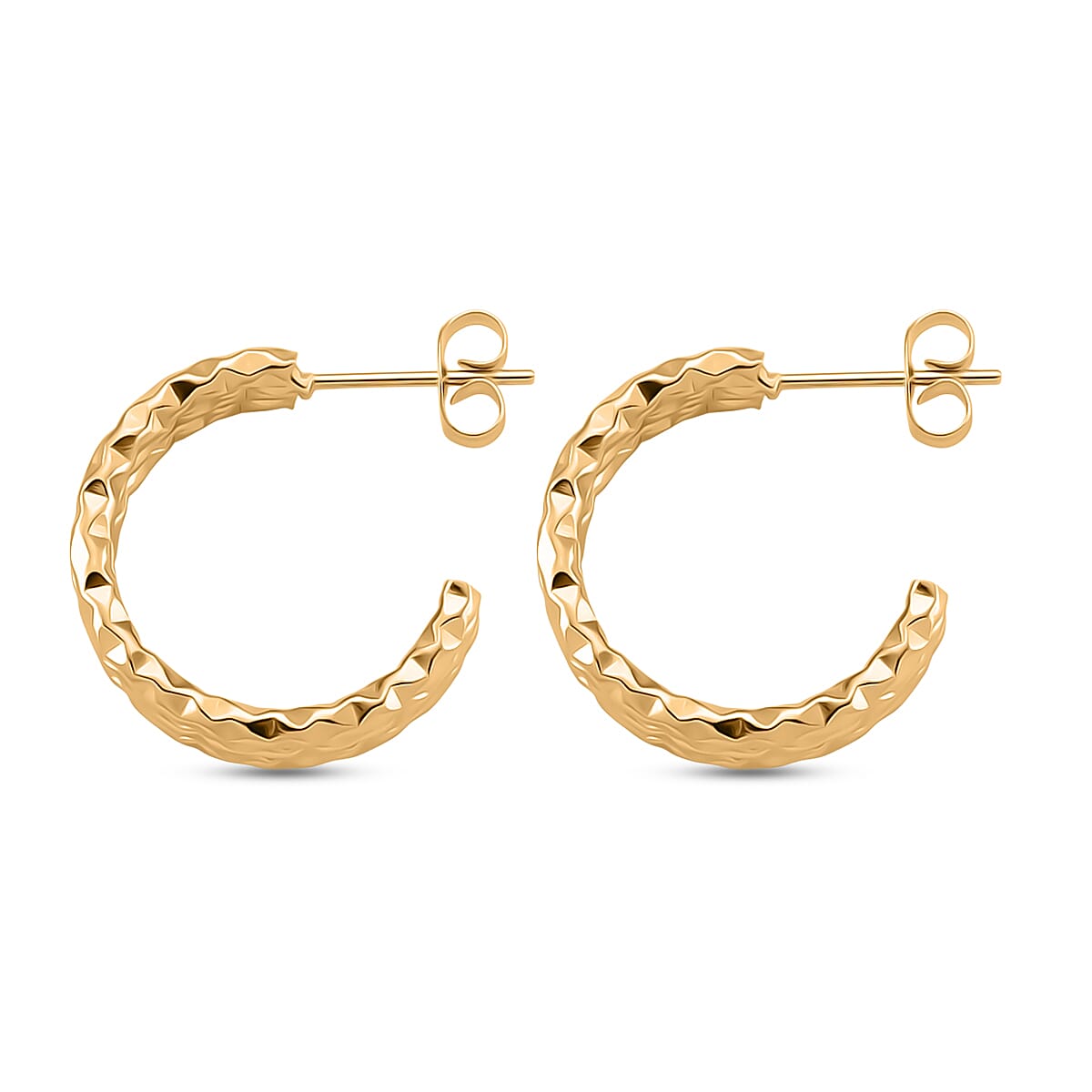 Half Hoop Earring with Push Back in Yellow Gold Colour Tone
